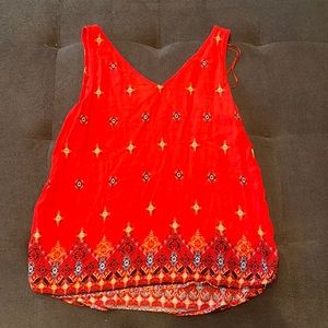 Junior Red orange floral print tank top